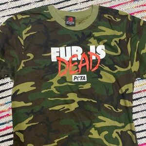 Fur Is Dead PeTA Vegan Camo Army Shirt women’s tee